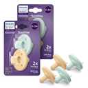 Philips Avent Soothie 0-3 Months Orthodontic Baby Pacifiers, 100% Silicone Pacifiers, One Piece, BPA-Free, 2 Green and 2 Yellow, 4 Pack, Model SCF190/71 (Light Yellow/Pastel Cyan)