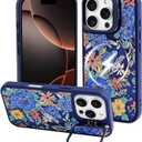 3 x J.west Compatible with iPhone 16 Pro Max Case 6.9" Case,Leopard Compatible with Magsafe with Kickstand Shockproof Bumper Animal Rugged Clear Phone Cover Cases (Navy Blue Roses, for iPhone 16 Pro Max)