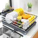 SNTD Dish Drying Rack for Kitchen Counter - Stainless Steel Dish Rack with Drainboard, Large Dish Drainer with Utensil Holder for Sink, Silver