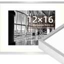 OUZUGIE 12X16 Picture Frame,Display Poster 8X12 With Mat or 12X16 Without Mat,Silver Aluminum Poster Frames with Premium Acrylic,Photo Frames with Strong Corner for Gallery Wall and Tabletop