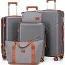 5 Piece Luggage Sets with Spinner Wheels, Hardshell ABS Suitcase Set with Tsa Lock, Lightweight Hardside Waterproof Travel Suitcases for Men Women, Grey (20"/24"/28") (Gray)