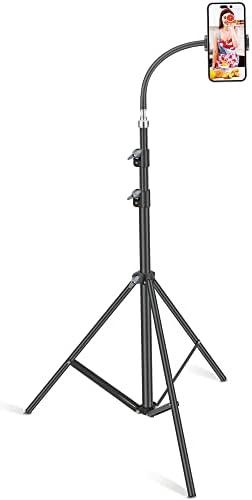 HAITENT Floor Tripod Stand, 7.2 Feet Retractable Adjustable Gooseneck Tall Tripod for iPhone 12 Pro Max, iPhone 11 Pro Max, iPhone Xs Max, with Smart Phone Holder Clamp