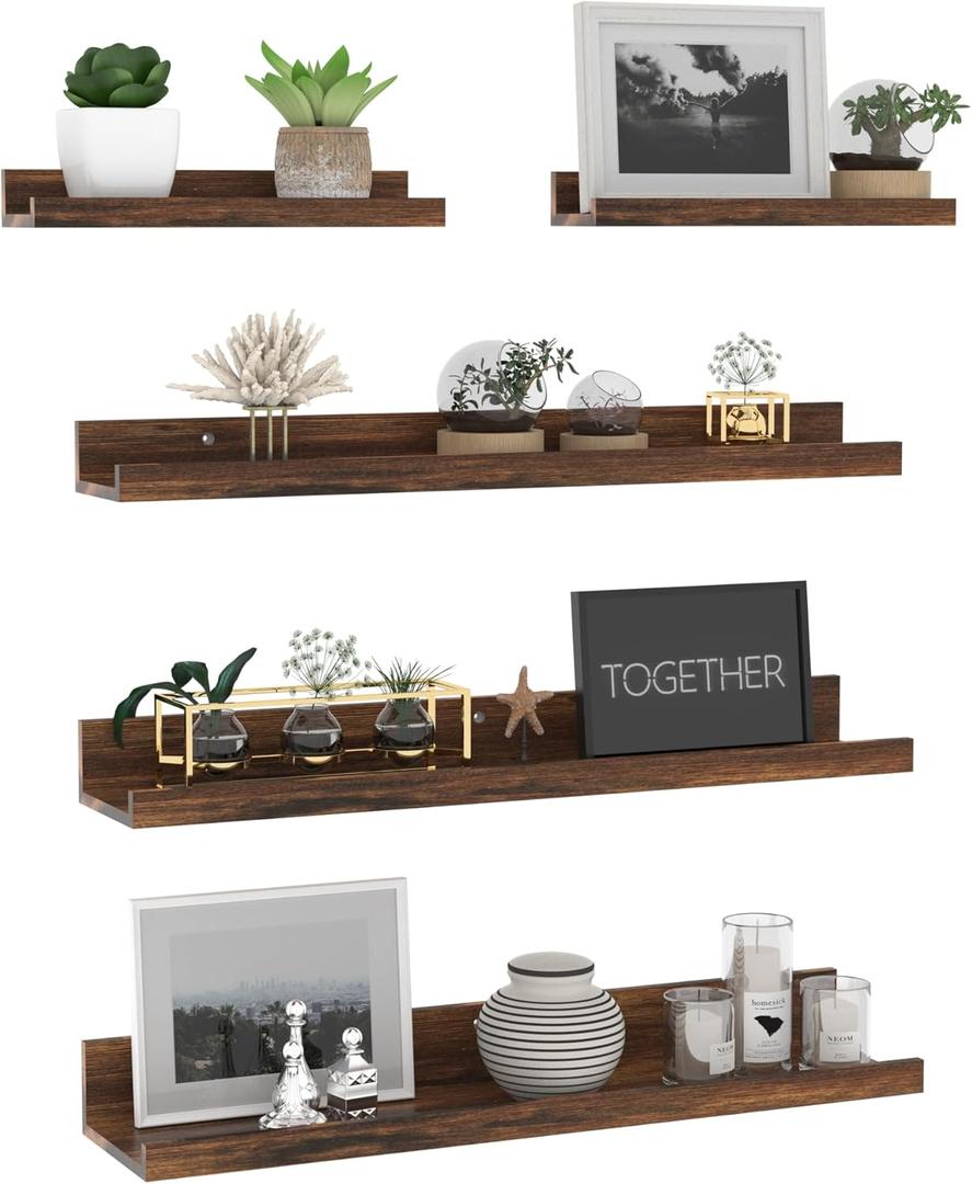 Giftgarden 24 Inch Wall Mounted Floating Shelves Set of 5, Rustic Wood Wall Shelves for Bathroom, Bedroom, Kitchen, Living Room Storage and Decoration, Brown Picture Ledge