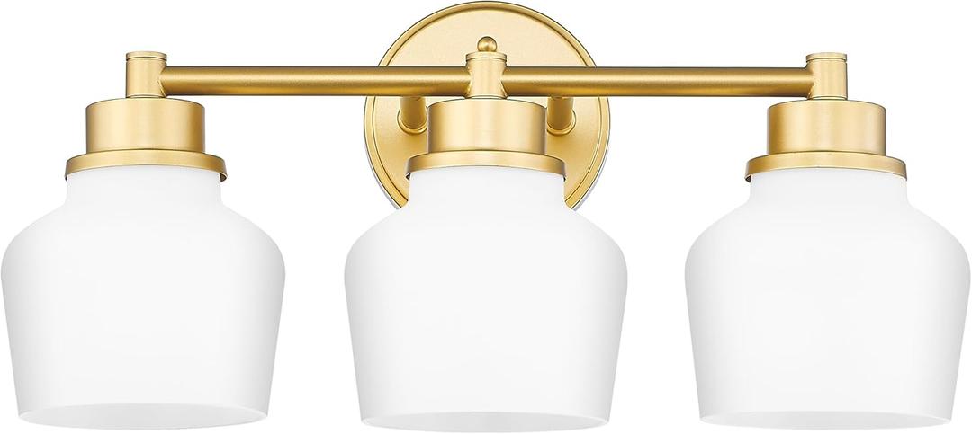 Emak Gold Vanity Light with Milk Glass Shade, Modern Bathroom Light Fixtures Over Mirror, 3-Light Bathroom Vanity Lights for Mirror, Bath, VL122-GD-ML-3