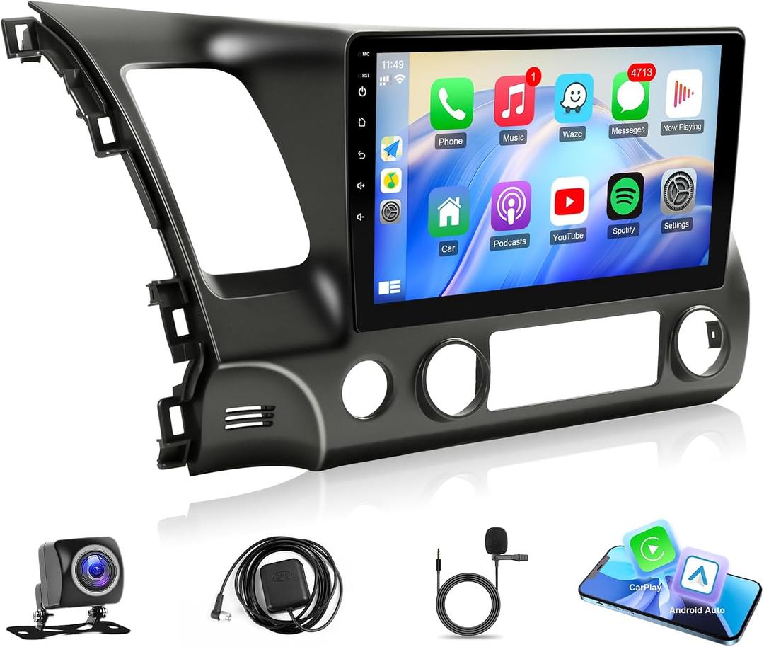 Leadfan Car Stereo Radio for Honda Civic 2006 2007 2008 2009 2010 2011 Wireless Carplay Android Auto - 10.1" HD IPS Touch Screen for Civic Bluetooth Car Radio GPS 5G WiFi AHD Backup Camera Mic