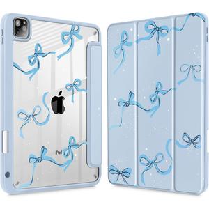 May Chen for iPad Pro 11 inch M2 4th Generation 2022, iPad Pro 11 3rd/2nd/1st Gen, Case with Transparent Shockproof Back Cover [Built-in Pencil Holder, Auto Sleep/Wake, Bows Blue