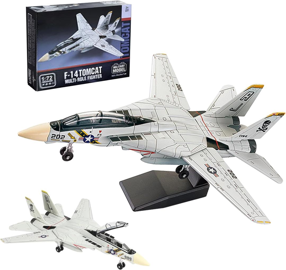1/72 Scale F-14 Tomcat Model Fighter Jet - Highly Detailed Military Aircraft Display Model, Collectable Plane, for Aviation Enthusiasts and History Fans (Beige)