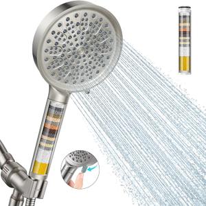 Cobbe Filtered Shower Head with Handheld, 6 Spray Modes, Water Softener Filters - Remove Chlorine, Reduce Dry Skin - Brushed Nickel