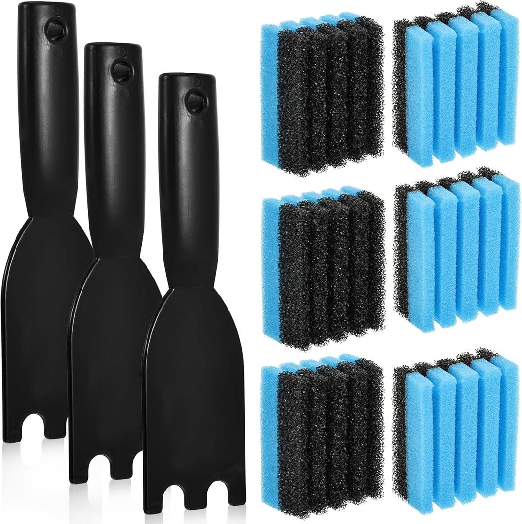 6-Pack Cleaning Sponge 12207 and 3-Pack Grill Scraper for George Foreman Grill, Kitchen Sponges and Scraper Compatible with Most Other Indoor & Outdoor Grills with Grooves and Sandwich Makers