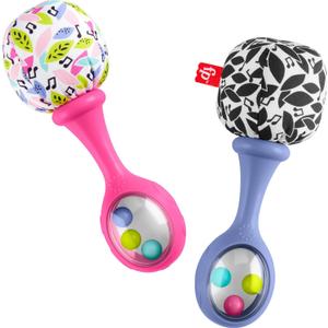 Fisher-Price Newborn Toys Rattle n Rock Maracas, 2 Soft Musical Instruments for Developmental Play Babies Ages 3+ Months, Pink & Purple