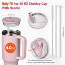 40oz Flip Straw Lid Replacement for Stanley Quencher H2.0 Tumbler, 2 Lilac Leak Proof Flip Lid & 4 Tritan Straws & 2 Straw Brush