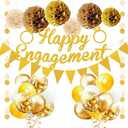 Engagement Party Decorations Set - Complete Kit with Gold Engaged Banner, Garland, 20 Balloons & 6 Pom Poms for Proposal & Engagement Celebration DecorComplete (Gold)