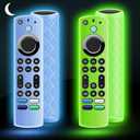 OneBom (2Pcs) Silicone Remote Cover Glow in The Dark for Fire Stick TV 4K Max (2nd)/Insignia/Alexa Voice Remote Enhanced w with Lanyard, Lightweight Anti-Slip Shockproof(Glow Green&Glow Blue)