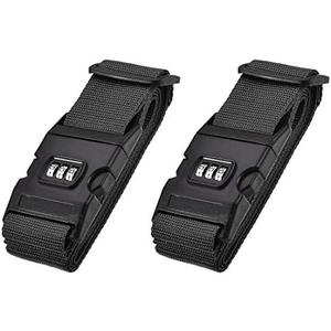 uxcell Luggage Straps Suitcase Belts with Buckle, Combination Lock, 2Mx5cm Adjustable PP Travel Packing Accessories, Black 2Pcs