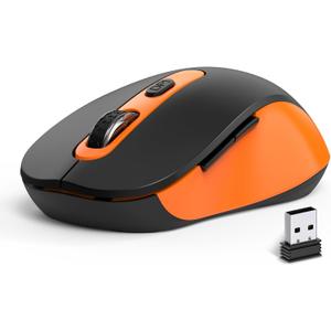 Wireless Mouse for Laptop, PC, Chromebook, Mac, MacBook, Silent Mouse with USB Nano Receiver, Side Button, 2400 DPI, Anti Slip Roller, 6 Button Ergonomics Cordless Computer Mice - Black Orange