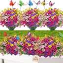 Yastouay 24 Bundles Artificial Flowers for Outdoors, UV Resistant Fake Outdoor Flowers No Fade Faux Outdoor Flowers Plants for Garden Porch Window Box Farmhouse Pot Planters Decor (Multi ColorB) (Fuchsia+Pink+Rose Red+Yellow)