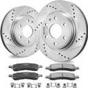 VEVOR Front Brake Kit Compatible with 2007-2017 Chevy Traverse, Buick Enclave, GMC Acadia, Saturn Outlook, Drilled and Slotted Brake Rotors Ceramic Brake Pads Replacement Kit, 12.8" Front Rotors