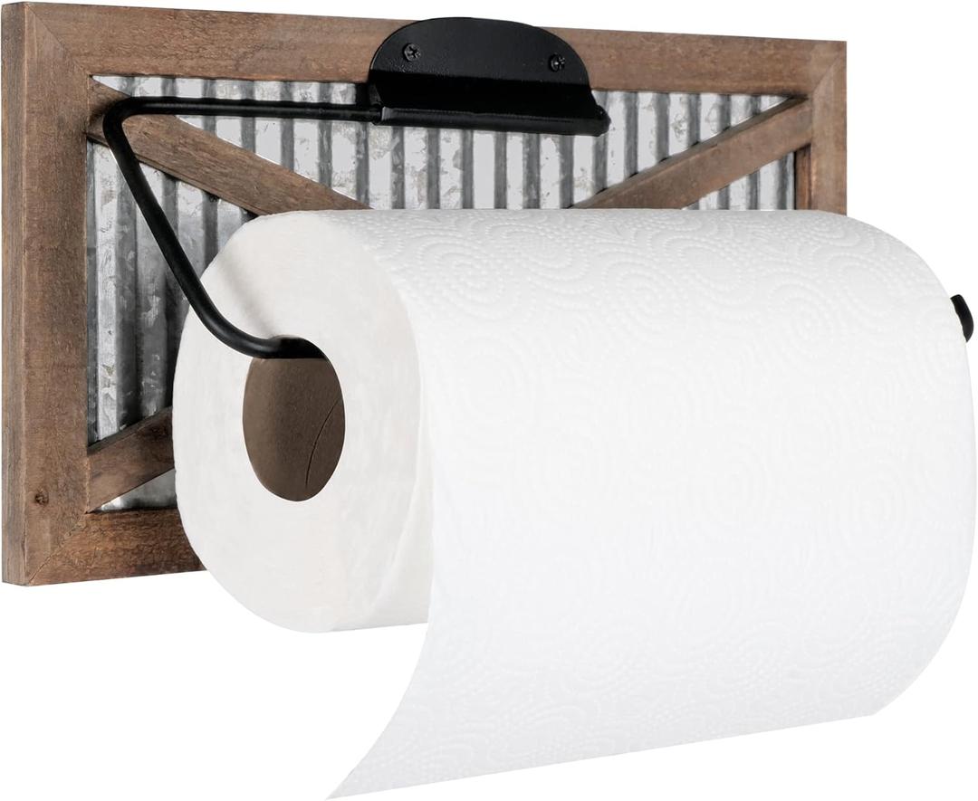 Autumn Alley Rustic Farmhouse Paper Towel Holder Wall Mount - Country Home Decor Rustic Farmhouse for Kitchen - Wood and Galvanized Kitchen Decor - Farmhouse Kitchen Wall Decor (Brown)