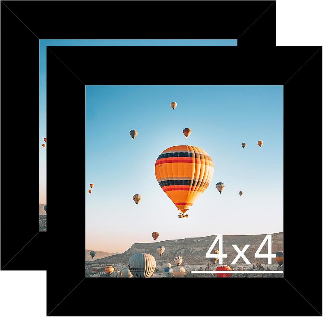 4x4 Picture Frame Set of 2 Black for Wall Hanging or Tabletop, Wall Mounting Horizontally or Vertically, 4 x 4 Square Wall Gallery Poster Photo Frame with Shatter Resistant Plexiglass, 2 Pack, Black