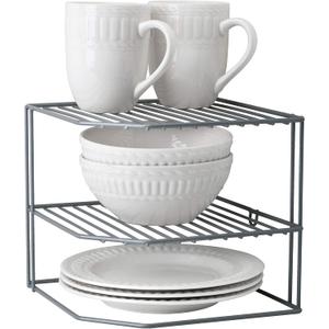 Kitchen Details Corner Shelf Organizer | Cabinet & Countertop Storage | Plates | Cups | Bowls | Grey