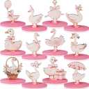 Amyhill 12 Pcs One Silly Goose Decor Goose Wooden Sign Pink Bow Centerpiece for Table with Base Cute Tiered Tray Decor for Birthday Baby Shower Home Office Party Supplies