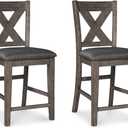 Signature Design by Ashley Caitbrook Rustic 24.63" Counter Height Upholstered Barstool, Set of 2, Gray