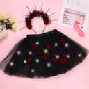 PinkSheep Girls Costume Set,Led Light Up Girls Tutu Skirt with Headband Bow Tie, Kids School Party Outfit Dress Up Cosplay (Medium, Skull Black)