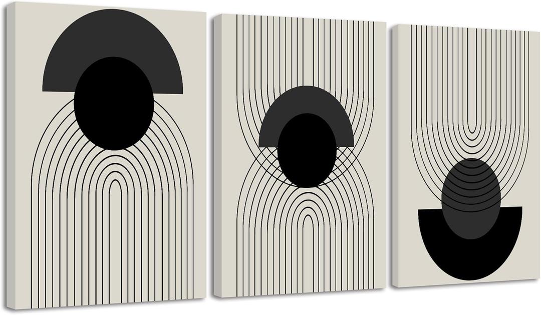 Drsoum Black Boho Wall Art Framed Modern Decor Bohemian Wall Decor Abstract Geometry Lines Prints Ready to Hang 12x16in Framed (16L" x 12W", Wrapped Framed)