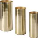MyGift Tall Modern Brass Tone Metal Cylinder Centerpiece Flower Vases, Set of 3 - Large, Medium, Small Sizes, Handcrafted in India