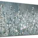 NINEASO Abstract Flower Wall Art - Elegant Translucent White Wildflowers Pictures Botanical Wall Decor Grey Blue Green Bloom Painting Prints Artwork for Living Room Bedroom Home Office 24" x 48"