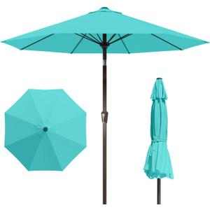 Patio Kingdom 9FT Patio Umbrella with Fiberglass Ribs, Outdoor Market Table Umbrella with Crank and Tilt, UV Resistant Waterproof Canopy for Patio, Garden, Deck, Pool, Aqua Blue
