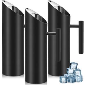 Funnymoom 3 Pack 53oz/1.5l Stainless Steel Water Pitcher Modern Metal Pitcher with Ice Guard Black Carafe Drink with Handle or Iced Hot Drink Tea Juice Coffee Beer