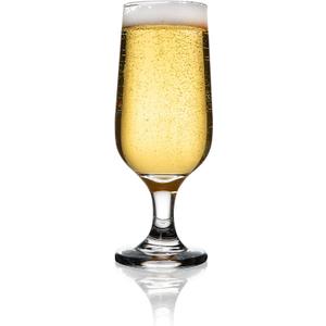 Footed Beer Glass Set - Flute Shape, 6PCS Thick Beer Glasses for Ale, Pilsner, and Craft Beer, Pina Coladas, Cocktail Drinks (8.75 OZ)