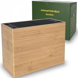 XXL Detachable Universal Knife Block for 28+ Knives, Acacia Wood Holder with Unique Easy-Clean Slots, Hygienic Countertop Storage, Dual Slots for Scissors & Sharpening Rod (11.9*5.2*9.1in)