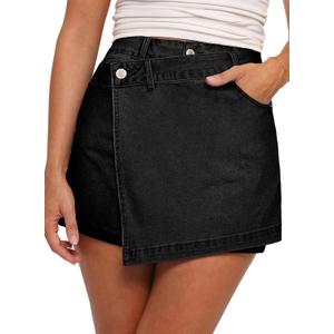 Sidefeel Skorts for Woman High Waisted Jean Skort Wrap Stretchy Asymmetrical Skorts (12, Black)