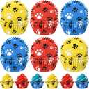 200 count Paw Bone Cupcake Liners Dog Wrappers Paw Pattern Cup Cake Holder Puppy Dog Theme Cupcake Wrappers for Baby Shower Birthday Party Supplies(Blue Red Yellow)