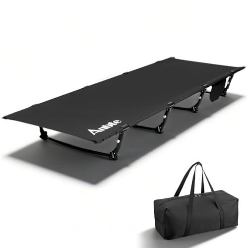 Anbte Ultralight Folding Camping Cot, Comfortable Portable Camping Cot Supports 275 lbs with Storage Bag & Side Pocket, Lightweight Folding Bed for Outdoor Travel Tent Indoor Emergency Bed, Black