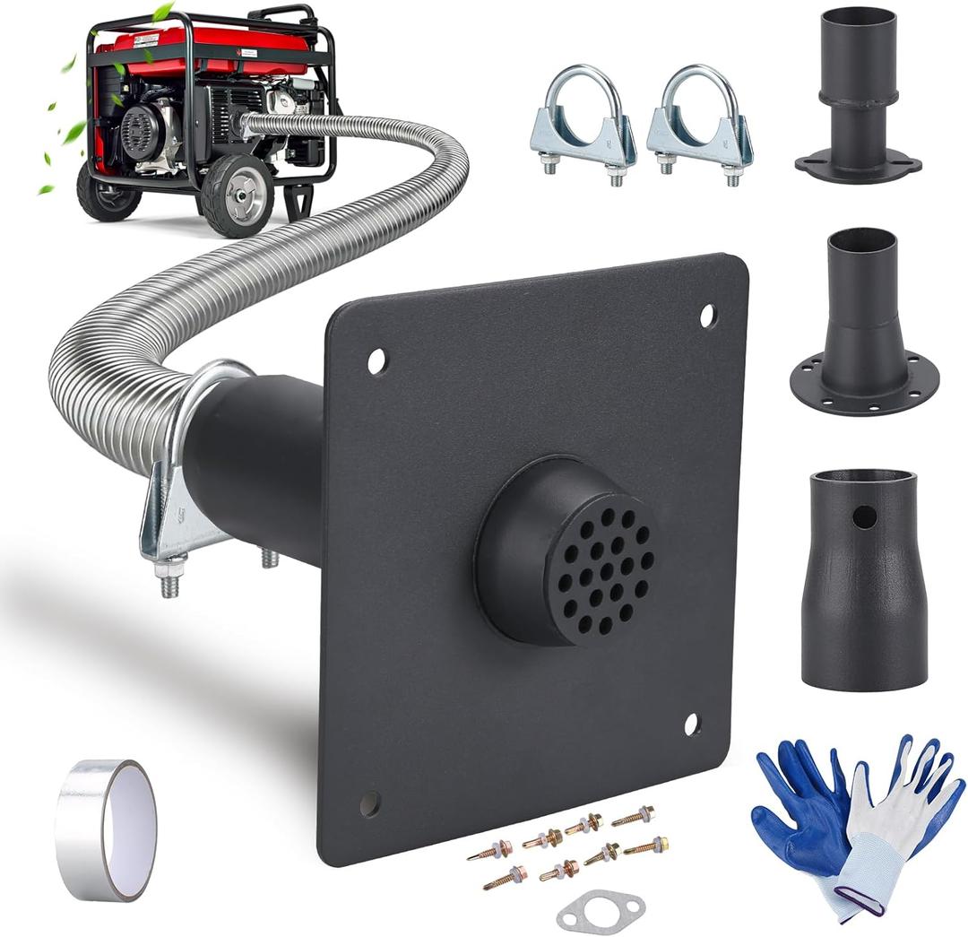 Generator Exhaust Extension Silencer Kit with Universal Stainless Muffler | Flex Pipe | Wall Plate Adapters | Safely Vents Reduces Noise | Compatible Most Portable Generators