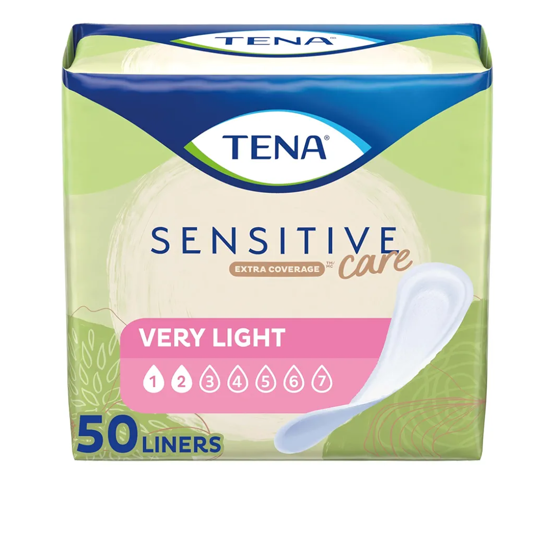 TENA Sensitive Care Panty Liners for Women, Very Light Absorbency, Extra Coverage, Sensitive Care - 50 Count, Pack of 6