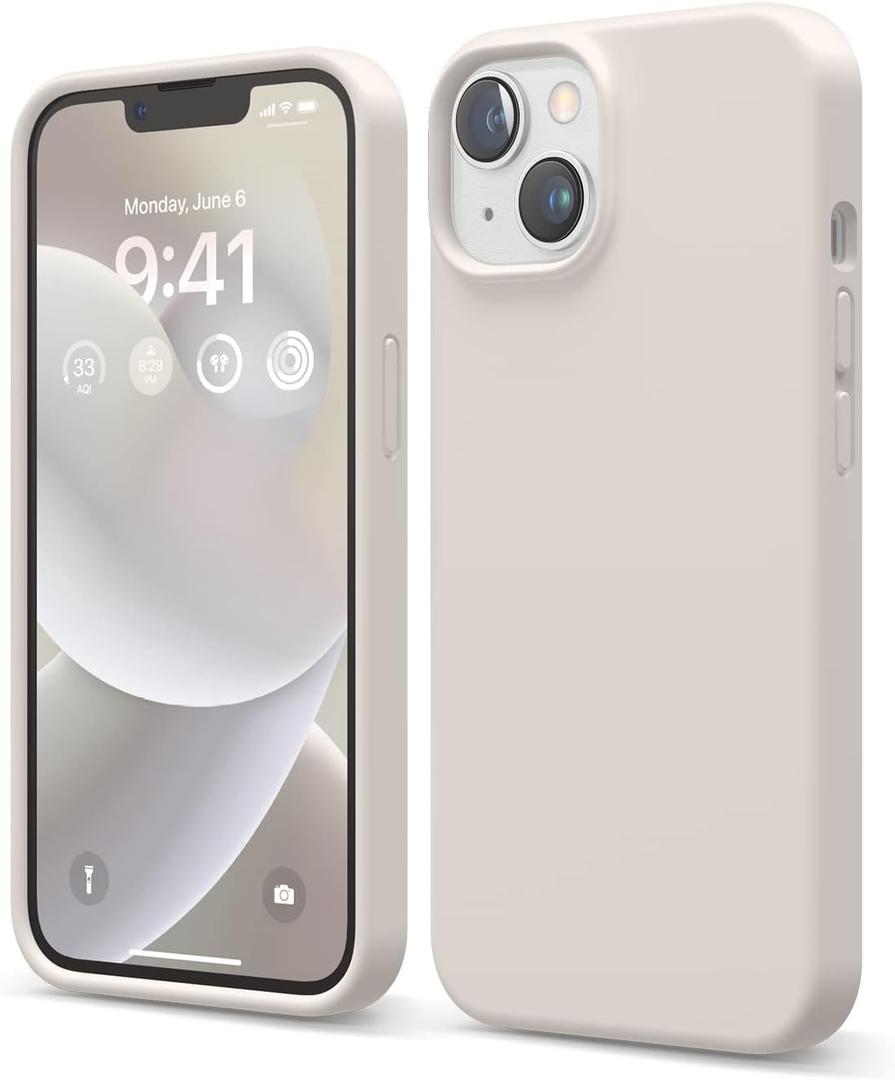 elago Compatible with iPhone 14 Case, Liquid Silicone Case, Full Body Protective Cover, Shockproof, Slim Design, Anti-Scratch Soft Microfiber Lining, 6.1 inch (Stone)