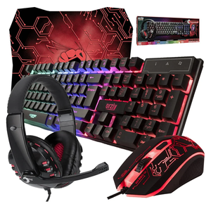 Gaming Keyboard and Mouse and Mouse pad and Gaming Headset, Wired LED RGB Backlight Bundle for PC Gamers and Xbox and PS4 Users - 4 in 1 Edition Hornet RX-250