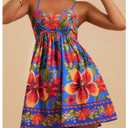 SOLY HUX Women's Summer Floral Print Mini Dress V Neck Spaghetti Strap A Line Flowy Boho Vacation Dresses Sundress Blue Floral X-Large