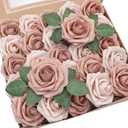 Floroom Artificial Flowers 25pcs Real Looking Warm Taupe & Nude Foam Fake Roses with Stems for DIY Wedding Bouquets Bridal Shower Centerpieces Floral Arrangements Party Tables Home Decorations
