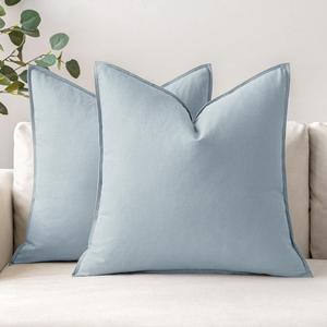 MIULEE 24x24 Inch Pack of 2 Decorative Linen Pillow Covers Boho Farmhouse Modern Soft Accent Euro Shams Throw Pillows for Bed Neutral Cushion Covers Sofa Couch Living Room Home Decor, Coastal Blue