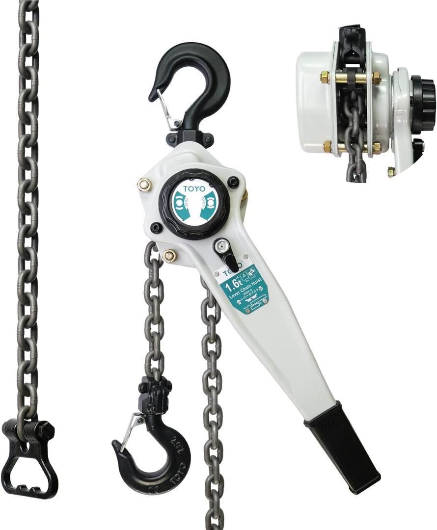 TOYO Lever Chain Hoist 3500Lbs 10ft,Chain Come Along 1.6T 10Ft Ratchet Chain Puller Hoist Alloy Steel G80 Chain 2 Heavy Duty Hooks for Building Warehouse Automotive Garages Machinery (3500LB 10FT)