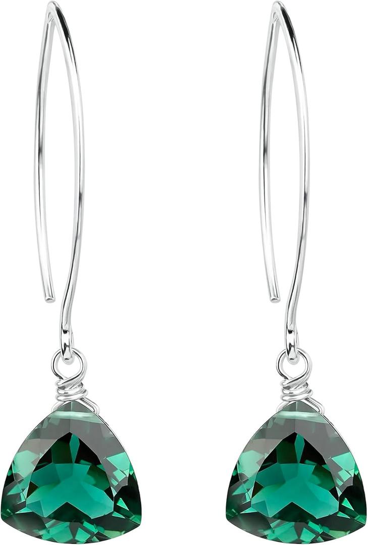 Emerald Green Quartz Trillion Sterling Silver Earrings