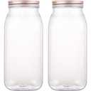 64 Ounce Clear Plastic Mason Jars With Screw On Lid, Reusable Empty Jars for Food Storage, BPA Free Containers for Sealing, Dry Food, Snacks, Candies, Breakage-proof, (Rose Gold - 4 Pack)