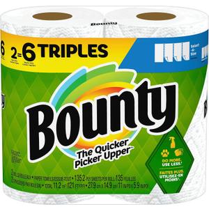 Bounty Select-A-Size Paper Towels, White, 2 Triple Rolls = 6 Regular Rolls (Pack of 1) (135 sheet (Pack of 2))