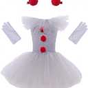 Toddler Kids Girl Christmas/Halloween Costume Set Tulle Dress Set for Halloween/Christmas Party Cosplay (4-5 Years, White)