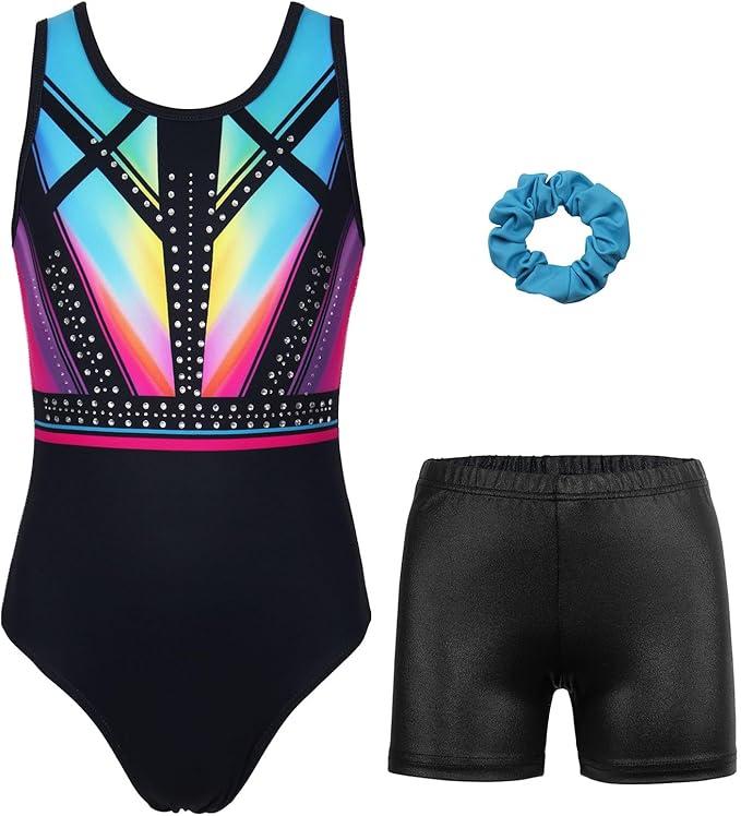 Gymnastics Leotards for Girls with Shorts Sparkly Ballet Dance Activewear (4-5T)